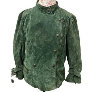 💚 L.A.L. Live A Little XL Green Suede Moto Jacket – Asymmetrical Leather Coat